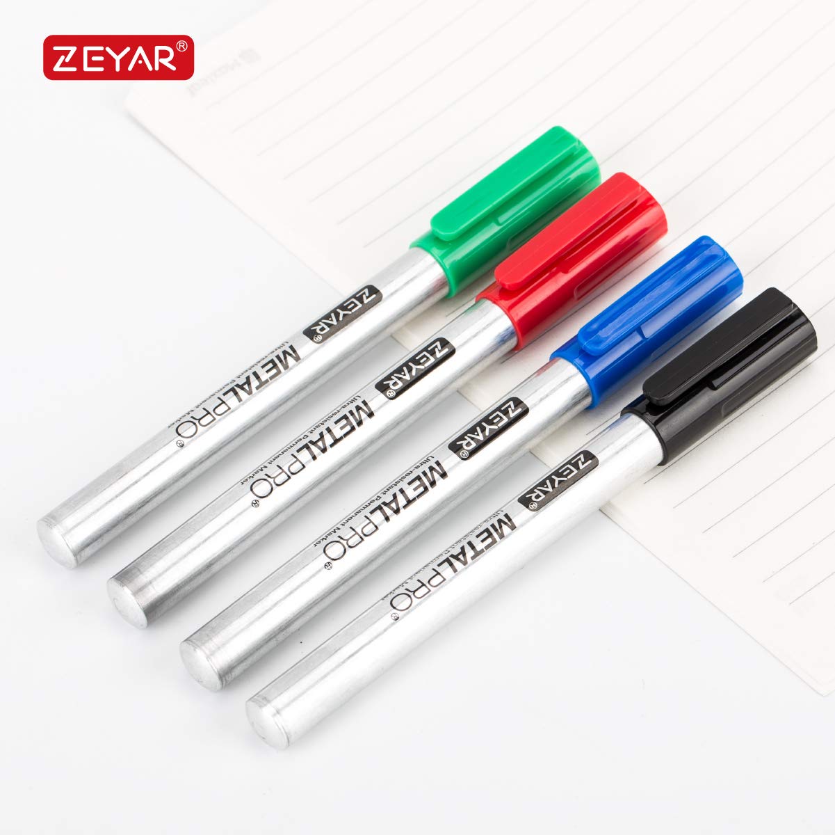 ZEYAR Permanent Markers, Extra Fine Tip(1mm), Set of 12, 4 Colors, Premium Waterproof & Smear Proof Aluminum Barrel Markers, Quick Drying