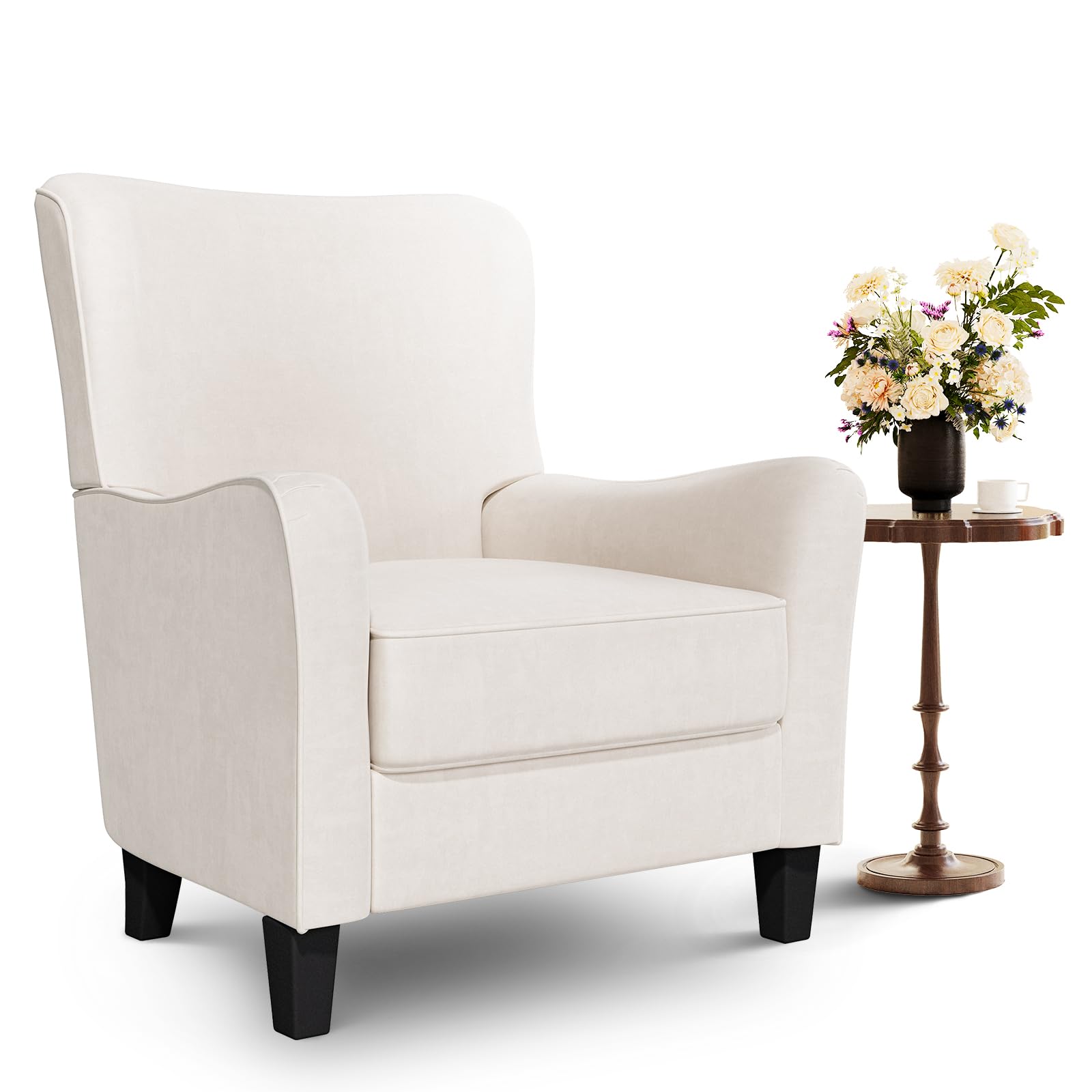 Modern Home Furniture Beige Fabric Upholstery 1pc Accent Chair Brown Finish Solid Rubberwood Contemporary Cushion Seat main image 1