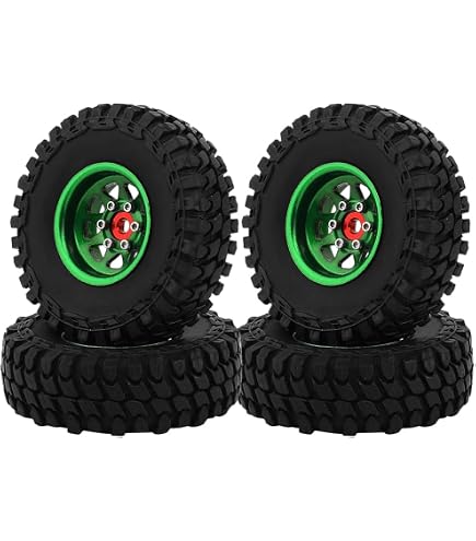 REDSPIDER 1.0 Beadlock Wheels & Tires Set For SCX24 TRX4M - 4pc Aluminum Alloy Crawler Tires