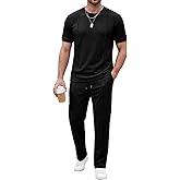JMIERR Mens 2 Piece Sets Short Sleeve Shirts and Loose Pants Summer Textured Suits