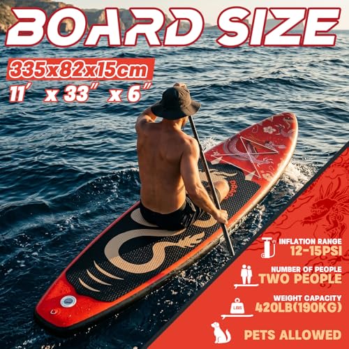 FEATH-R-LITE Tavole da Stand Up Paddle Gonfiabili Paddleboard Multifunzionale con Pompa Manuale, Zaino SUP, Guinzaglio, Pagaia Regolabile, Per Adulti, Tutti i Livelli di Abilità