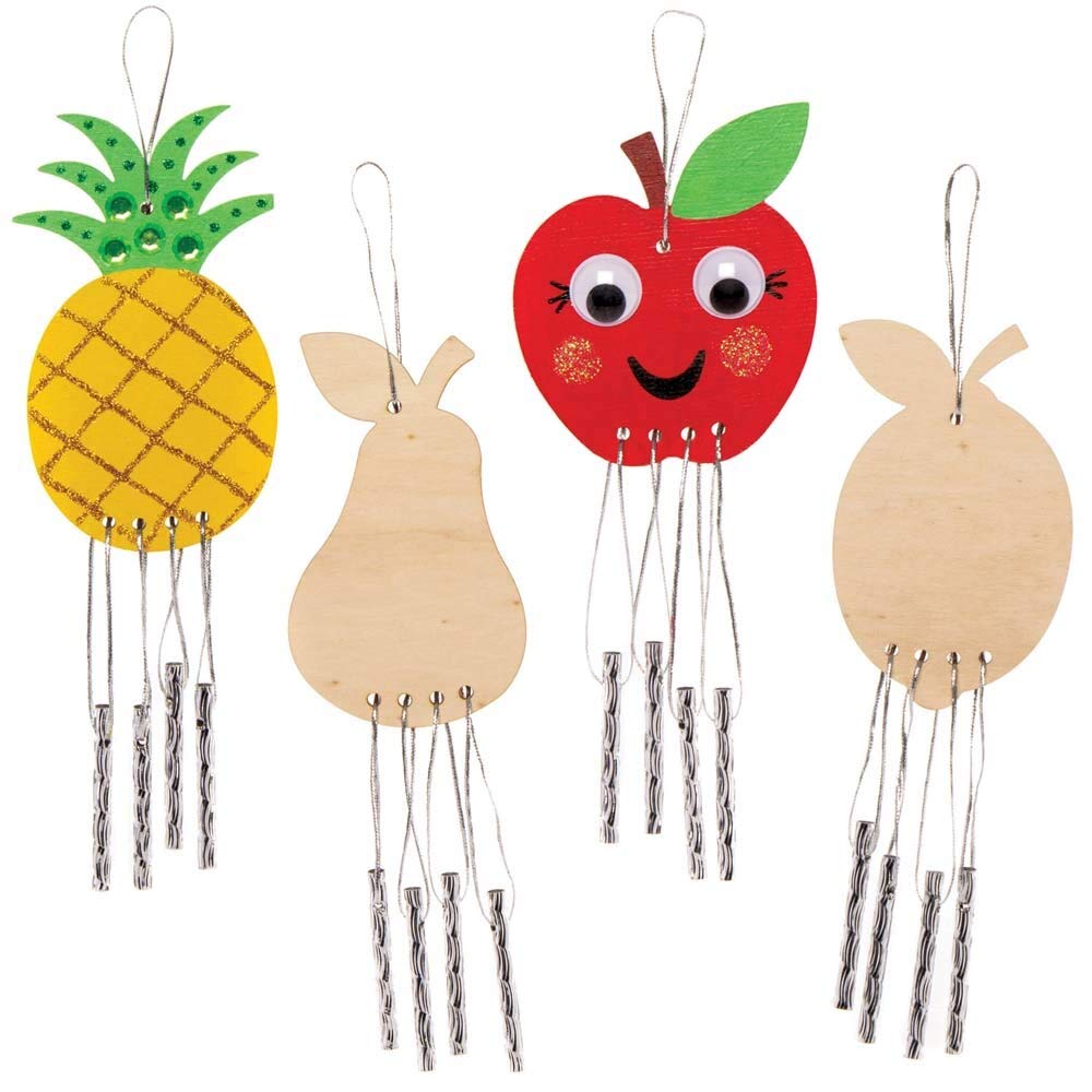Baker Ross FE472 Fruit Wooden Windchimes - Pack of 4, Decorate and Personalise for Arts and Crafts Activities