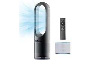 FARYUAN Tower Fan, 31.5Inch Cooling Bladeless Fan with HEPA Filter 99.97%, Floor Fan Combo 80° Oscillating with Remote, 8H Timer, 8 Speeds for Indoor, Bedroom, Home Office Room(Black,31.5 inches Cooling Only)