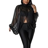 Sexy Tops for Women Party Club Night Batwing Sleeve Chiffon Sheer Self Tie Back Front Open Women Shirts Casual Summer