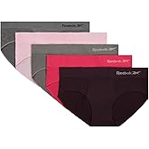 Reebok Hipster Panties for Women - 5 Pack Stretch Performance Seamless Underwear with Relaxed Tagless Waist (S-XL)