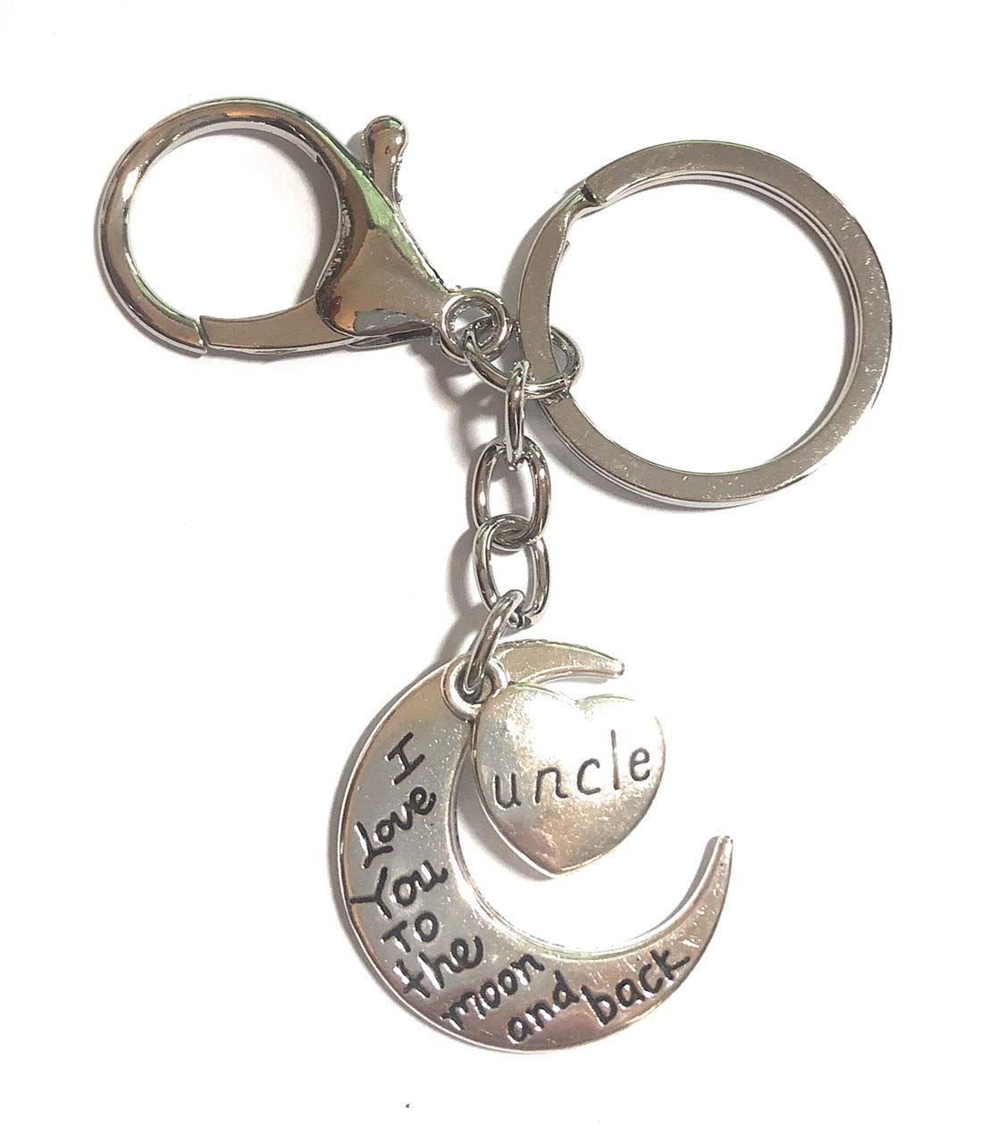 FizzyButton Gifts Keyring Uncle I love you to the moon and back silver tone charm key ring and lobster clasp