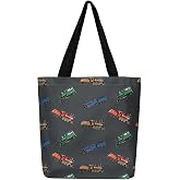 Castle Fairy Retro Train Canvas Tote Bag Aesthetic for Kids Boys,Red Green Blue Train Reusable Grocery Handbag