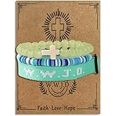 twinkle eye WWJD Bracelets Set WWJD Wristbands Christian Cross Bracelet Stackable Clay Bead Bracelets Stretch Glass Beaded Inspirational Christian Jewelry Gift for Couples Women Men