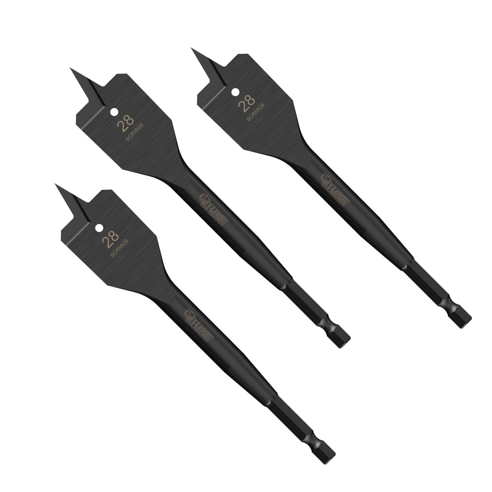 3 x SabreCut SCRIW28_3 28mm x 152mm Impact Rated Flat Wood Spade Bits for Softwood Hardwood Chipboard