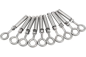 PNXKTXO 10 Pack M6*89mm Concrete Eye Bolt, 1/4" Stainless Steel Wall Eyebolt Concrete Shoulder Brick Anchors, Heavy Duty Expansion Screw Lifting Ring Bolt Fastener