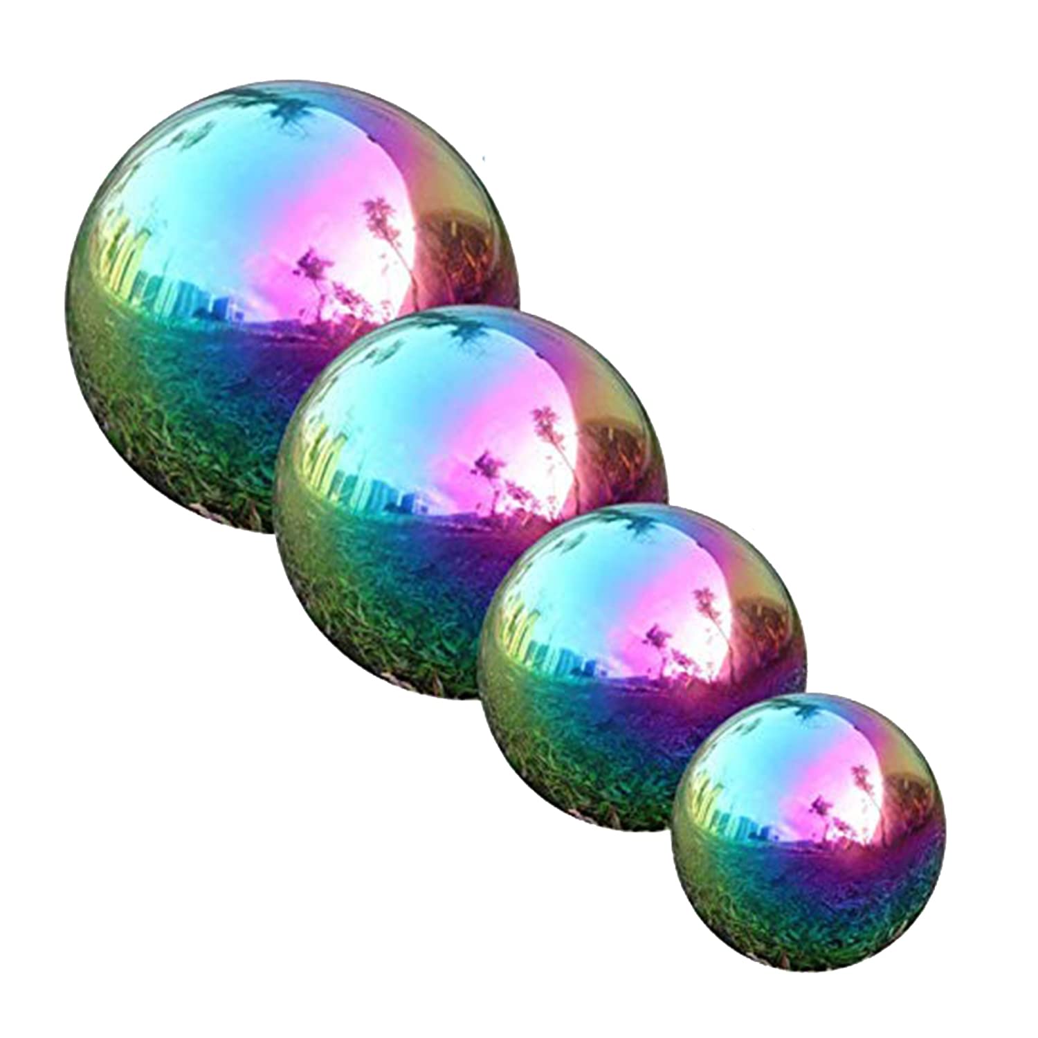 GDglobal Stainless Steel Gazing Ball Mirror Polished Hollow Ball Reflective Garden Sphere for Home Garden Decoration (80mm+100mm+120mm+150mm, Rainbow)