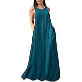 Mingyuezai Women's Sleeveless Linen Maxi Dress Casual Long Dresses with Pockets