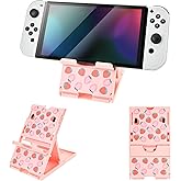 DLseego Stand Suitable for Switch 2/OLED/Lite, Angle Adjustable Holder Kickstand, Portable Foldable Non-Slip Non-Shake Kawaii Bracket with 4 Height Settings - Pink Strawberries