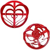 YNGLLC LOVE THEMED HEART ROSE DESIGNS SET OF 2 CONCHA CUTTERS MEXICAN SWEET BREAD STAMP MADE IN USA PR1632, Red