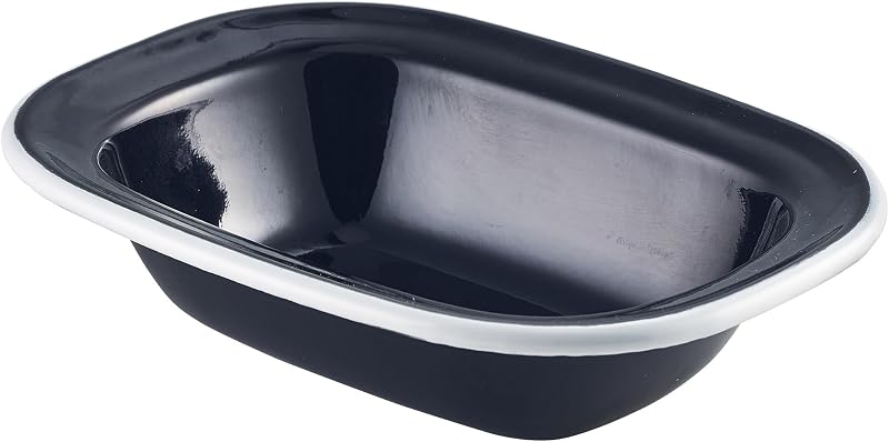 Genware 44016BK White Rim Enamel Pie Dish Black 160mm Pack of 12