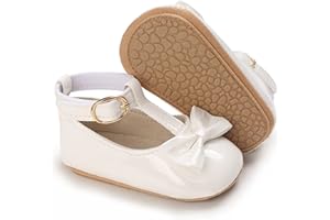 WILLFUN Baby Girls Mary Jane Flats Floral Princess Dress Crib Shoes Non-Slip for Toddler First Walkers