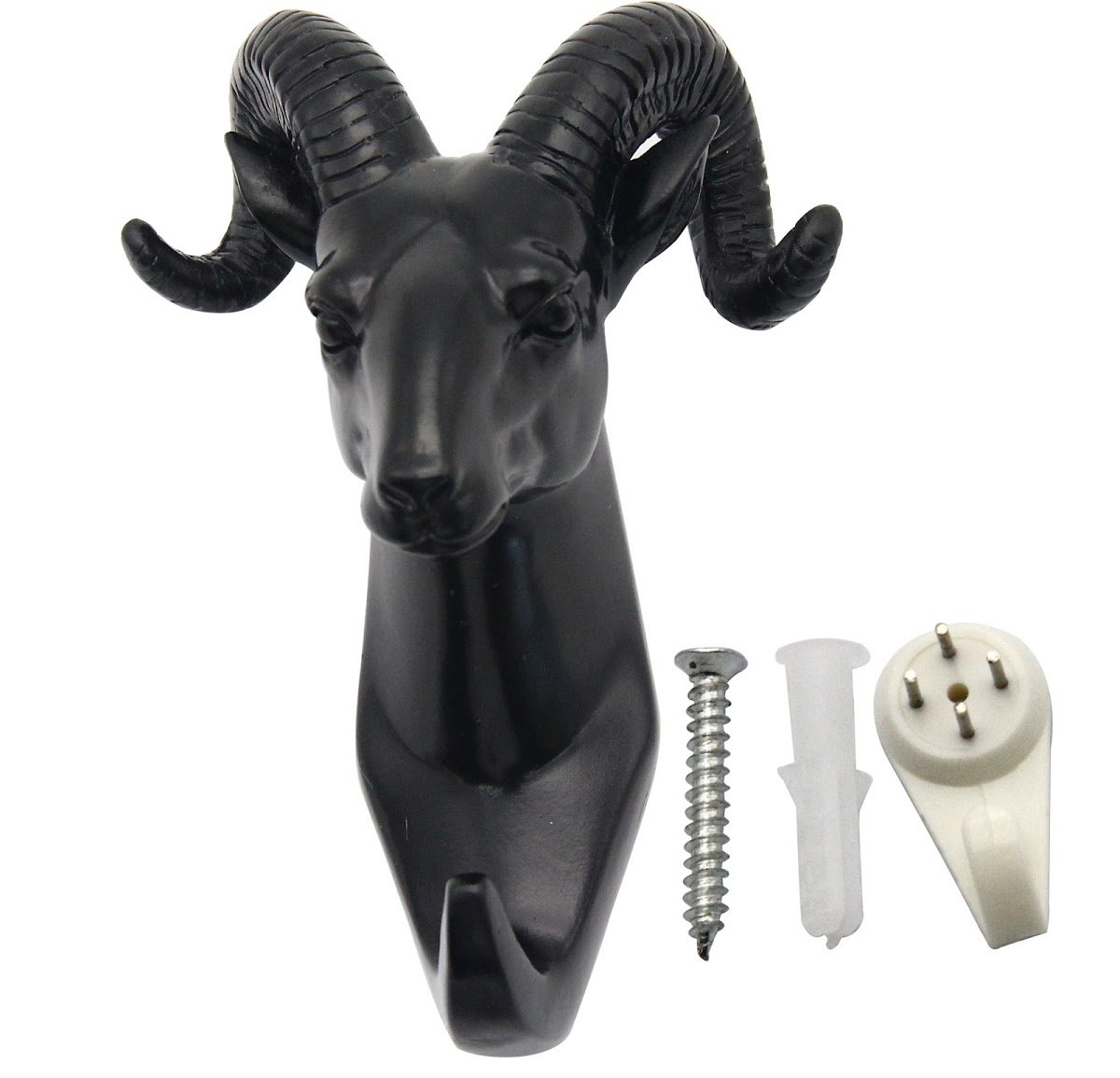 Evilandat Single Ram Sheep Wall Hanger Coat Hat Hook Animal Shaped Decorative Gift Black