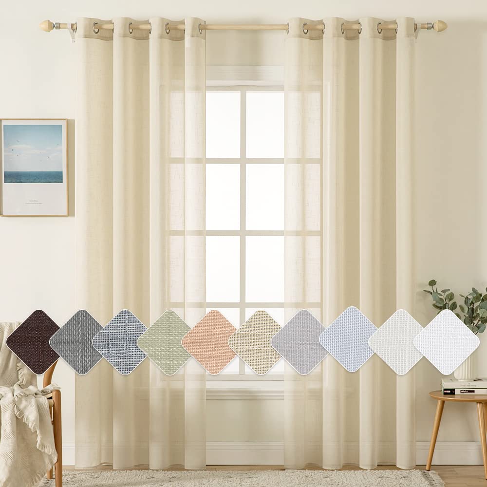 MIULEE 2 Panels Voile Curtains Sheer Cross Linen-like Solid Color Contemporary Decorative Ring Top Eyelet Panels for Bedroom Livingroom Nursery Room 55" Wx63 L Cream