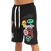 SCREENSHOT Mens Urban NYC Hip Hop Utility Fit Premium Fleece Shorts - Varsity Street Fashion SweatShorts Ribbed Wasteband