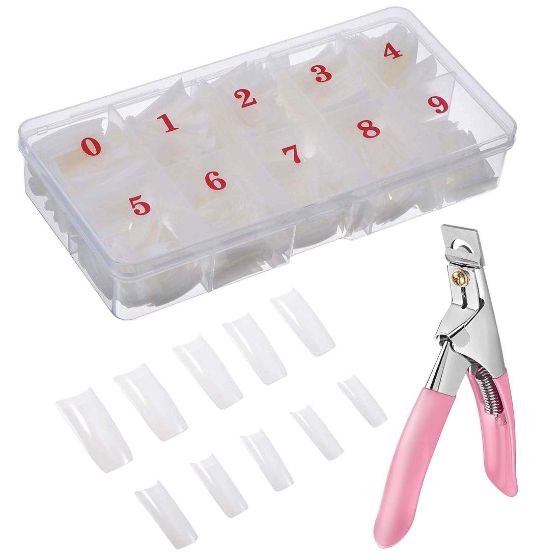 Natural False Nails, Oval Translucent Natural French Acrylic Style Fake Nails Tips, Artificial Fake Nails With Box & False Nail Clipper, Perfect for Women Girls (500 Pieces,10 Sizes)