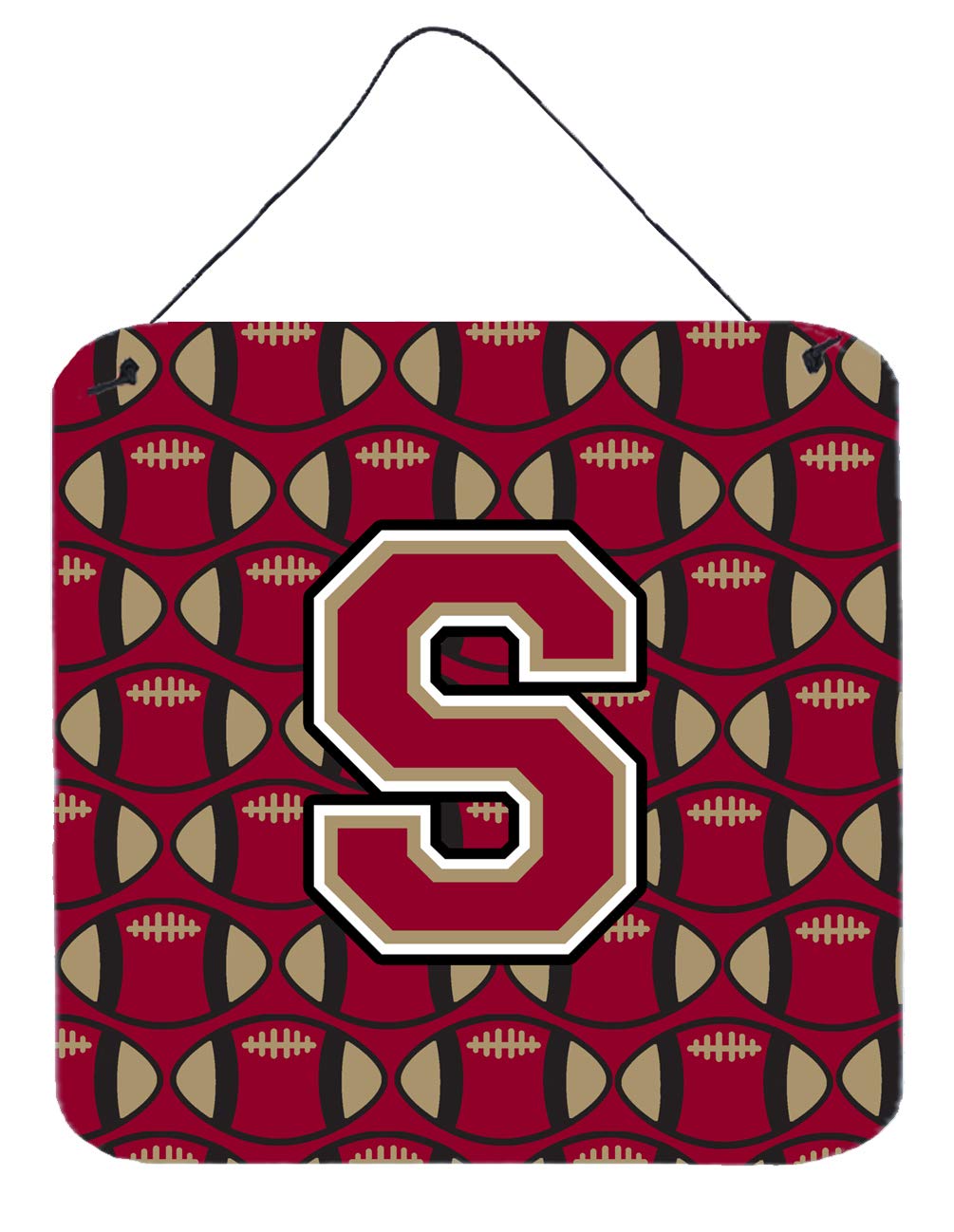 Caroline's Treasures Letter S Football Garnet and Gold Wall or Door Hanging Prints CJ1078-SDS66, Aluminum, 6L x 6W