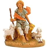 Fontanini by Roman Inc., Peter with Sheep, 5" Shepherd Collection, Nativity Figure and Accessories, Hand Sculpted and Painted
