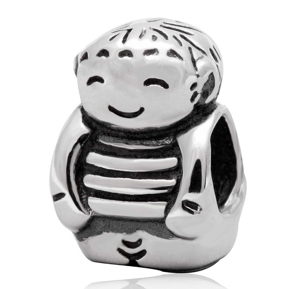 Smile Boy Birthday Charm 925 Sterling Silver Child Bead Happy Children Charm for Pandora Charms Bracelet (Boy)