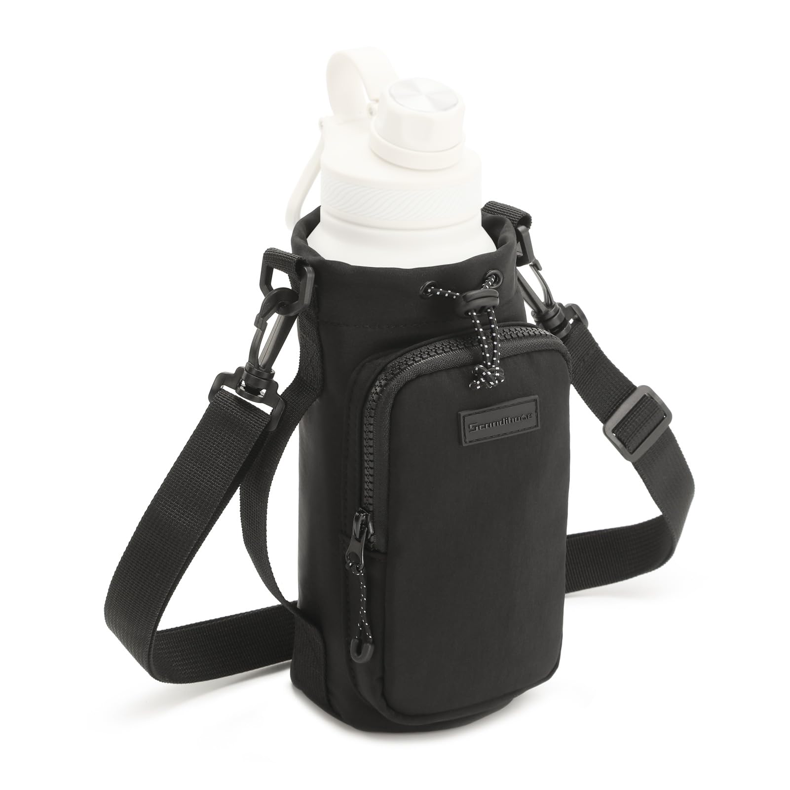 Azarxis Water Bottle Holder with Strap and Multifunctional Front Pocket for Hiking, Camping, Out Sports (Black)