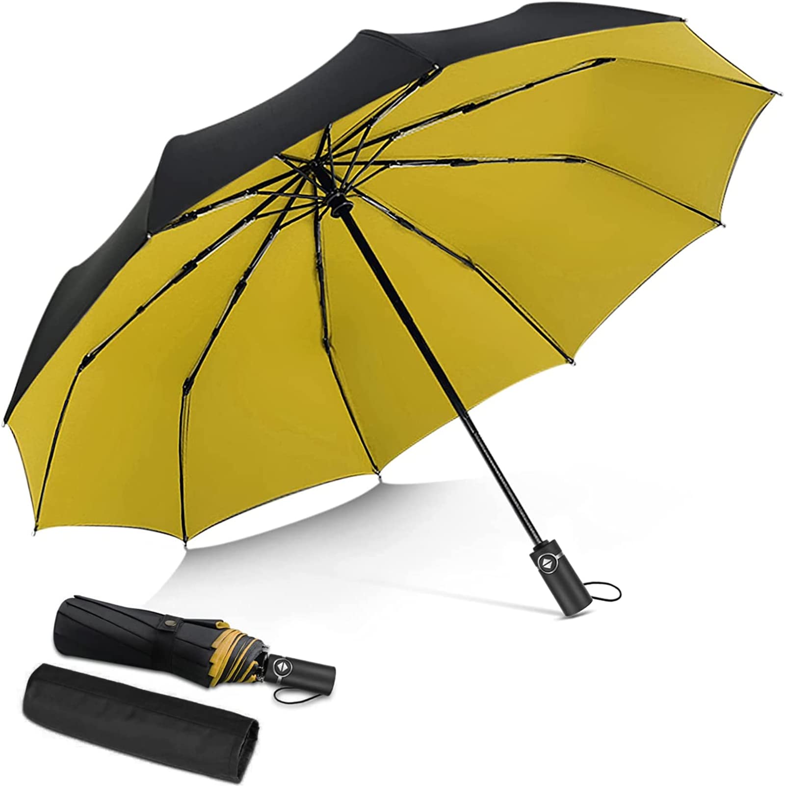 DORRISO Folding Umbrella Men Women Automatic Open/Close Folding Umbrella Extra Strong Windproof Portable Compact Umbrella Travel Business Sun Umbrella Rain Umbrella Yellow