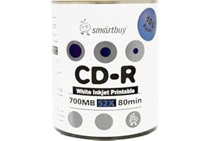 Smartbuy 700mb/80min 52x CD-R White Inkjet Hub Printable Blank Recordable Media Disc (100-Disc)