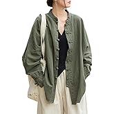 Aeneontrue Women's Linen Oversized Blouses Vintage Long Sleeve Jackets Loose fit Chinese Frog Shirts