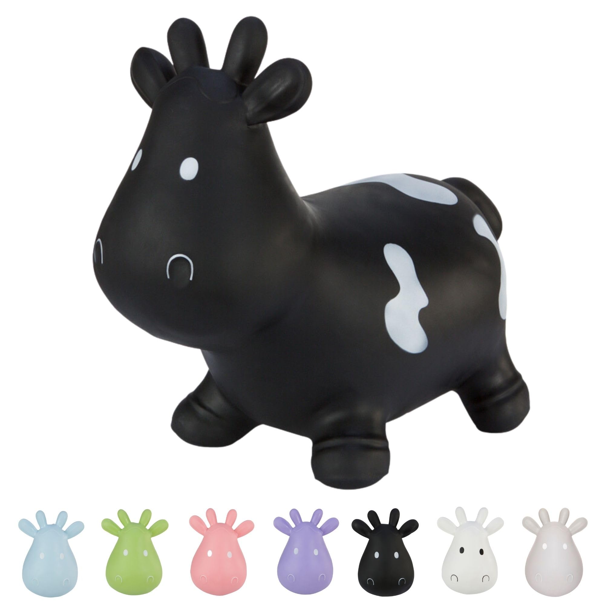 Hoppimals T-TFF-NN139 Tootiny Bouncing Cow Space Hopper for Children - Bouncy Animal from 1 Year and Up - Packaged in Gift Box with Pump - Riding on Inflatable Animals, Baby Bouncer - Black