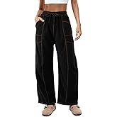 Athlisan Womens Corduroy Barrel Pants Casual Drawstring Waist Wide Leg Baggy Palazzo Trousers with Pockets