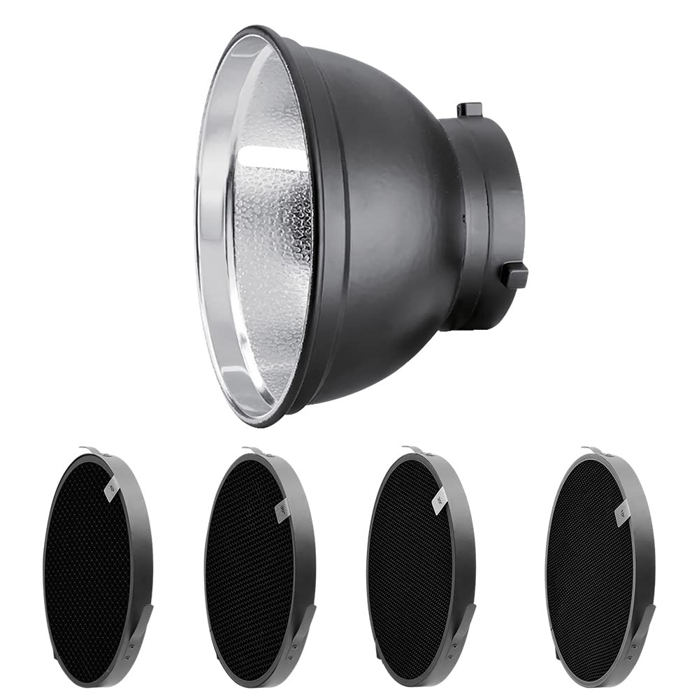Rollei 55° Reflector Set with Grids, 55 Degree Reflector 4 Different for Optimal Light Dispersion. Bowens S-Type Connection, 28176, Black