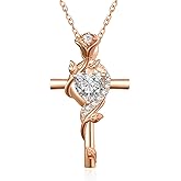 JIYVY32 Rose Cross Necklaces for Women, 14K/18K/24K Gold/Rose Gold Cross Jewelry with Birthstone Pendant, Birthday Gifts for Women, 18+2 Inch Chain