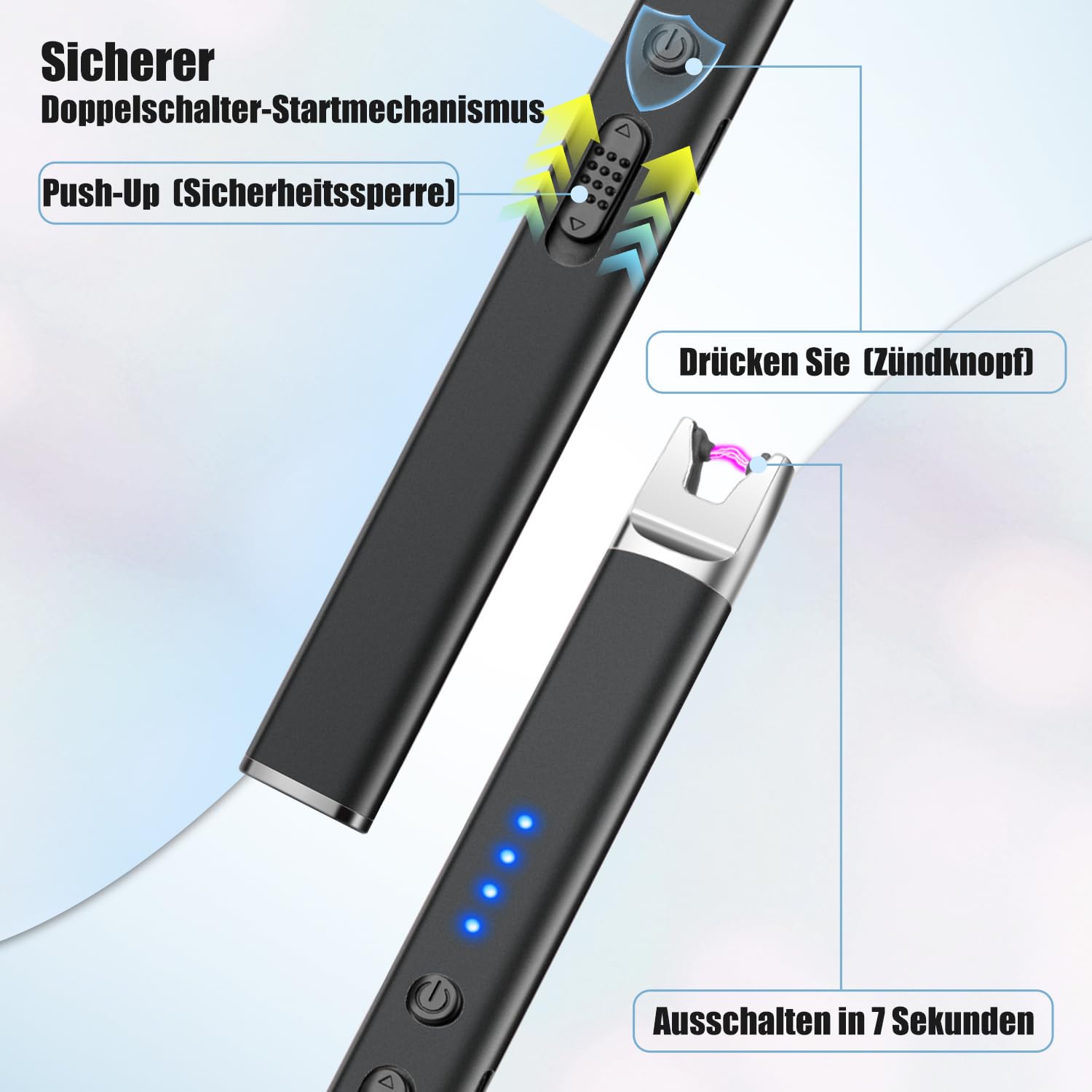 LcFun Lichtbogen Feuerzeug Elektrisch, Typ C Aufladbar Elektrisches Feuerzeug, Winddicht Lang Stabfeuerzeug USB Aufladbar, Plasma Feuerzeuge für Küche Herd Camping, Kamin Feuerwerk (Schwarz) 3