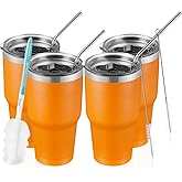 COMOOO 30oz Tumbler Stainless Steel Insulated Tumbler with Lid Double Wall Vacuum Coffee Cup Large Travel Mug for Hot and Cold Drinks, Home, Office, School,Party (Orange, 4 Pack)