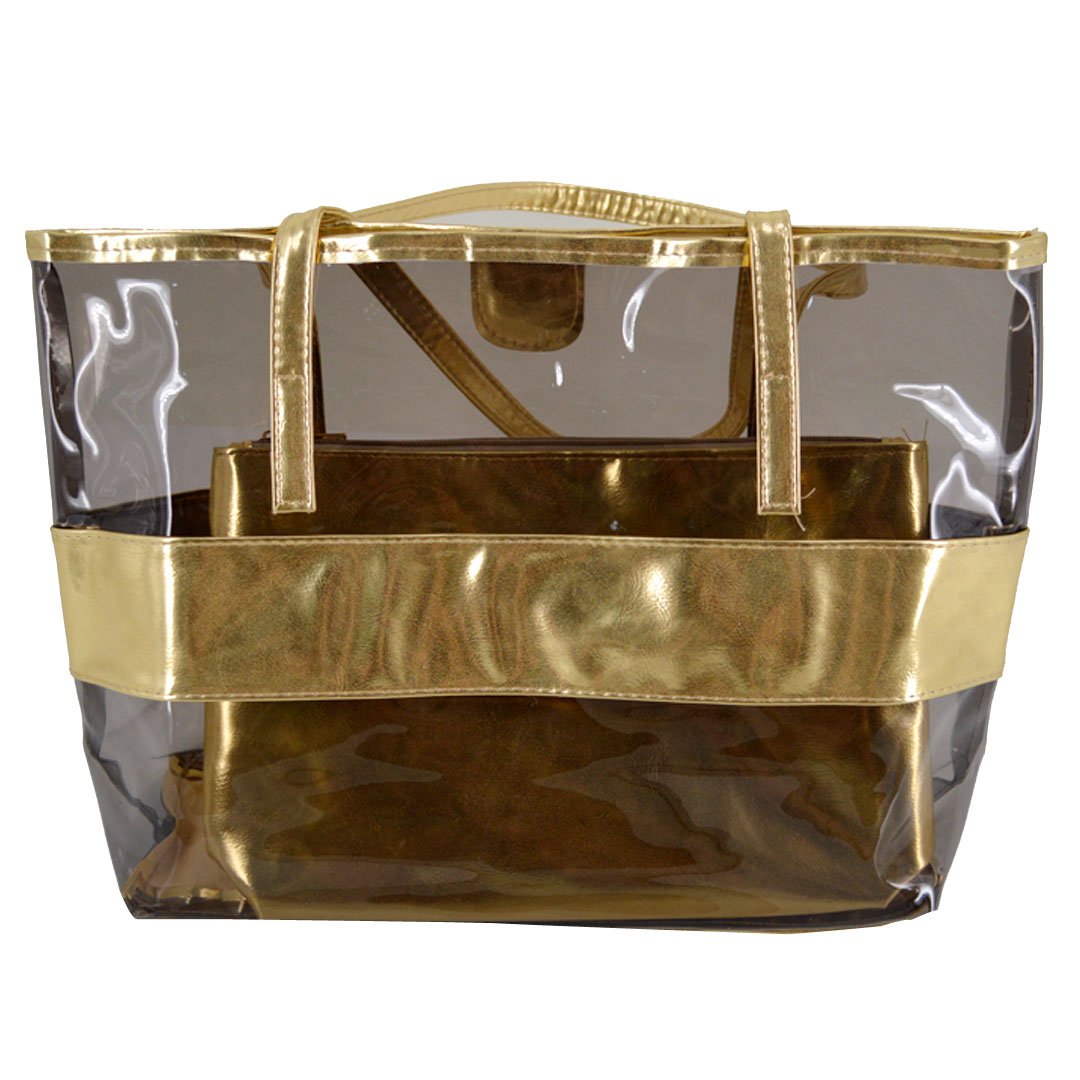 LA HAUTE Women Girls Summer Transparent Jelly Beach Tote Bags Vintage Print PVC Waterproof Swimming Shoulder Bags with Insert Small Purse