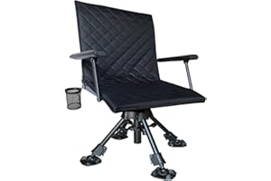 CROSS MARS Silent Swivel Stable Portable Ground Folding Outdoor Camping Fishing Hunting Blind Chair Seat with Cover, 4 Legs Adjustable Height