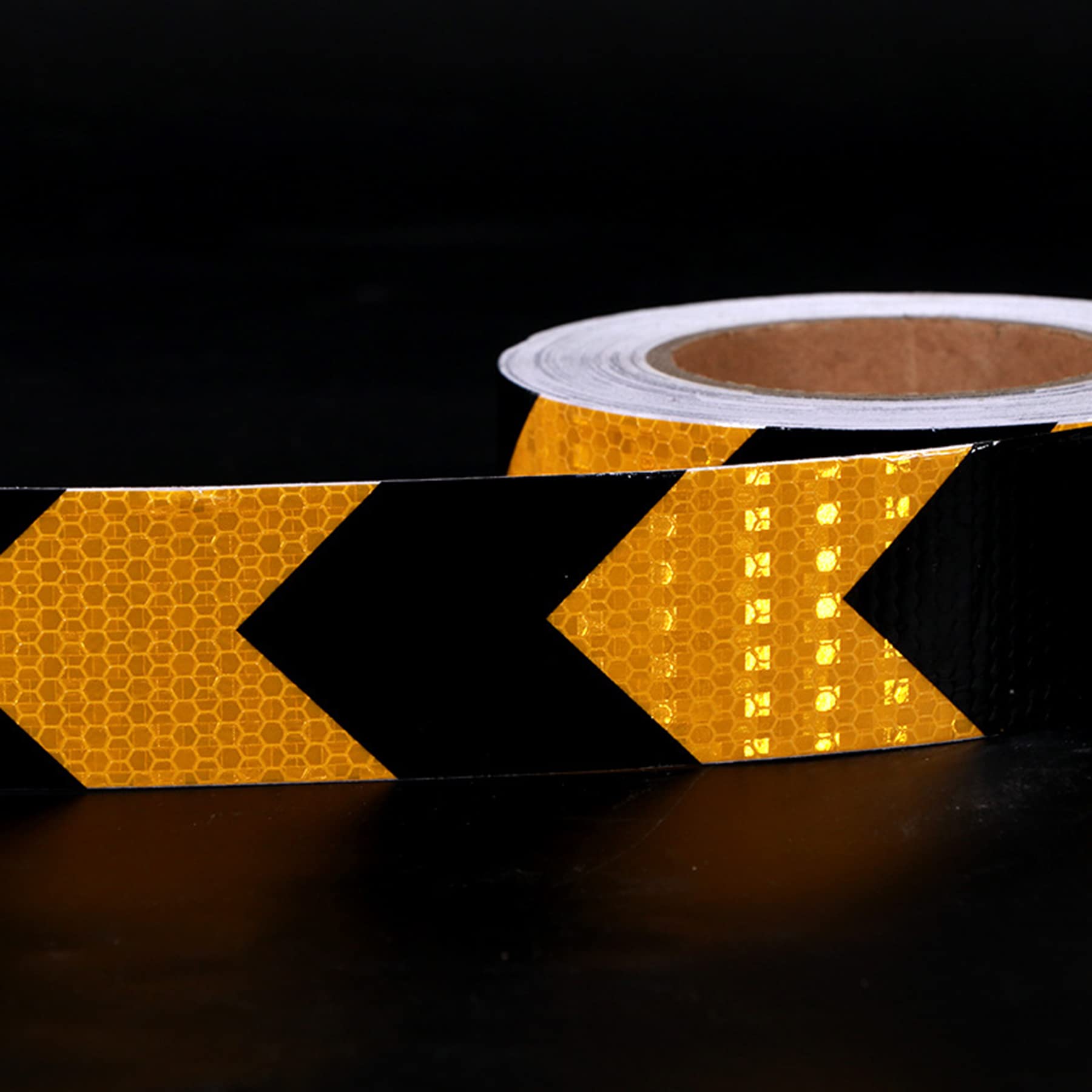 Alkrogiha Reflective Safety Tape Outdoor, Reflective Warning Tape 2in x 32ft Yellow/Black Arrow Reflective Tape for Trailers Cars Trucks High Visibility Conspicuity Tape