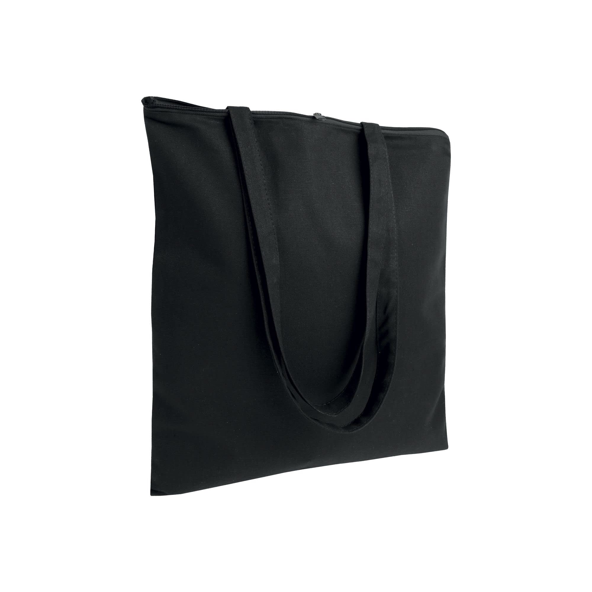 Artexia Black Cotton Canvas Shopping Bag with Zip and Long Handles 38 cm