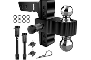 GOCIEAN Adjustable Trailer Hitch Fit 2 Inch Receiver, Trailer Hitch with Dual Solid Ball 2"(10000 LBS GTW) and 2-5/16"(12500 LBS GTW), 6" Drop & Rise Heavy Duty Aluminum Tow Hitch with 2 pin Locks & 1 Clip