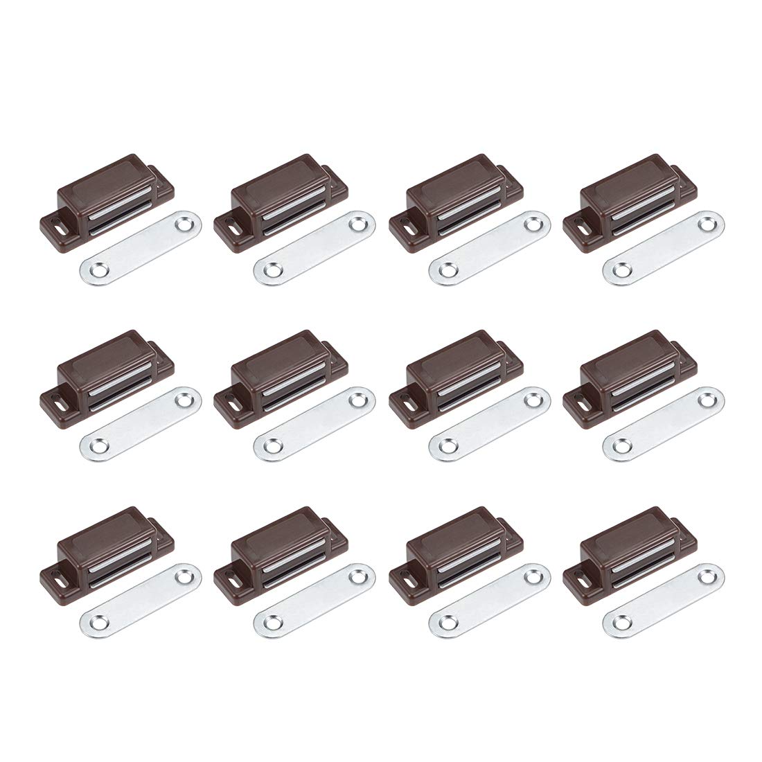 sourcing map Magnetic Cabinet Door Latches Catch 1.8" Length for Kitchen Bathroom Brown 12pcs