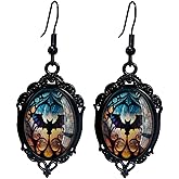 Gothic Halloween Cameo Earrings,Vintage Crystal Glass Witch/Raven/Bat/Tree Dangle Earrings Punk Style Dark Earring Goth Victorian Earring Halloween Jewelry for Women