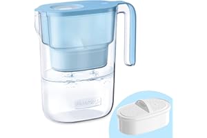 Waterdrop Water Filter Pitcher with 1 Filter, 5X Times Lifetime, Lasts 200 Gallons, for Fridge and Kitchen, Reduces PFOA/PFOS, Chlorine, 7-Cup Capacity, Elfin, Blue