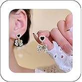 Allereyae Vintage Crystal Heart Stud Earrings Tiny Pearl Heart Earrings Rhinestone Bow Dangle Earrings Gold Cz Pearl Earrings Jewelry for Women