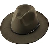 UPSTORE Women Classic Wool Fedora Hat with Belt Buckle Felt Wide Brim Panama Hat (Wine Red)