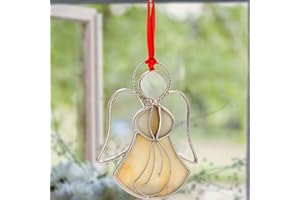 KUNDGLA Angel Stained-Glass Sun-Catcher, Decorative Indoor Windows Metal Suncatcher Ornament, Gifts for Friends Mom Teacher Birthday Christmas Tree Holiday Hanging Décor (Yellow Angel)