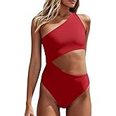 Women's One Piece Ribbed Swimsuit One Shoulder Cutout Swimwear Sexy Bathing Suit