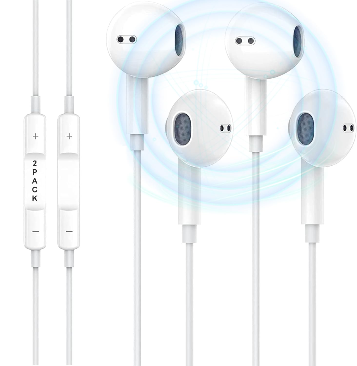 Photo 1 of 2 Pack for iPhone Headphones Wired Earbuds/Earphones Nosie Reduction Built-in Microphone & Volume Control Headsets Compatible with iPhone 14 Pro Max/14 Pro/14/13/12/11/XR/XS/X Support All iOS System